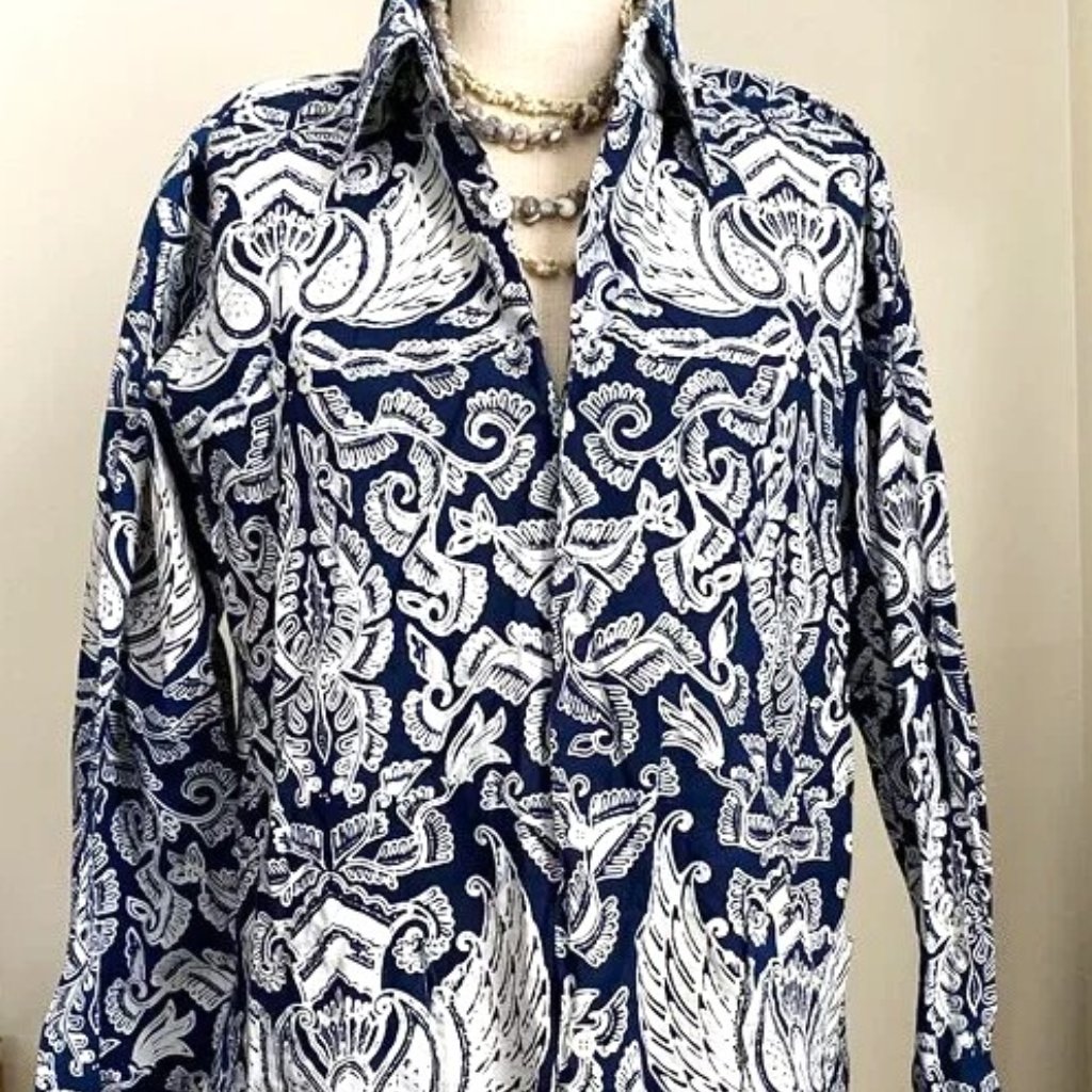 Usb Button-Down White And Blue Coastal Shirt